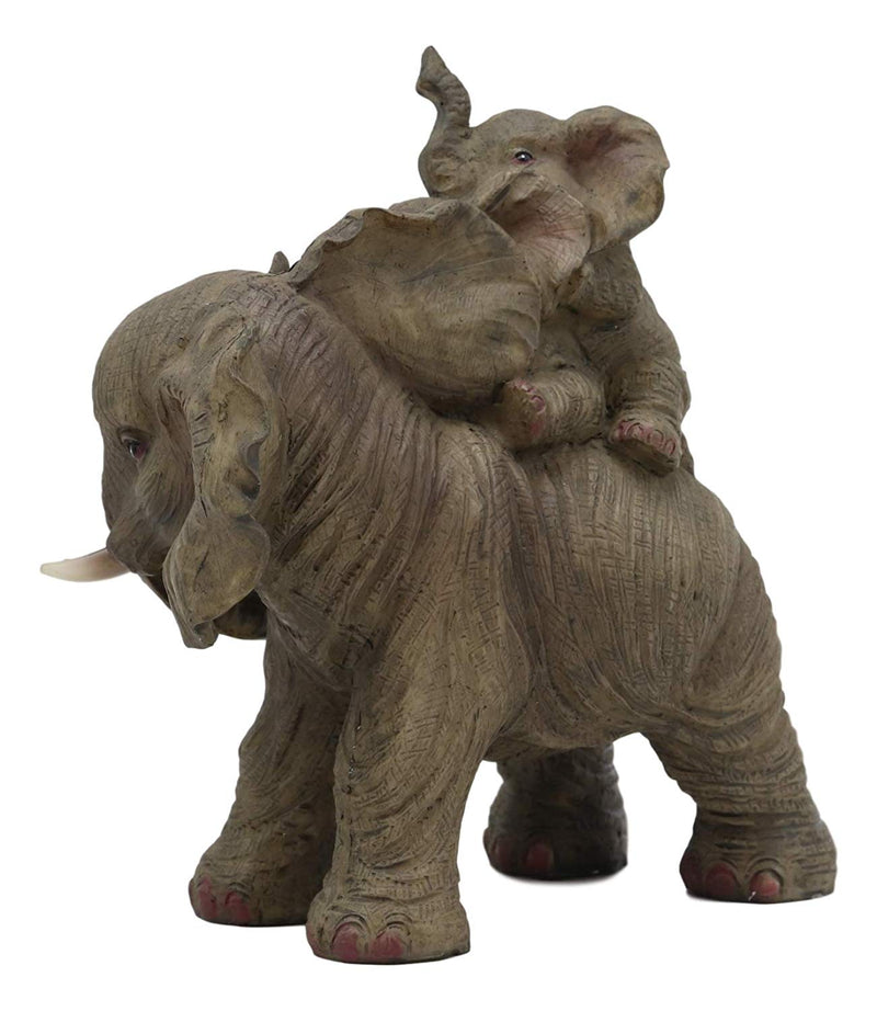 Small Wildlife Elephant Father And 2 Calves On Piggyback Playing Statue 5.25"H
