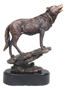 Midnight Moon Howling Alpha Gray Wolf Statue In Bronze Electroplated Finish