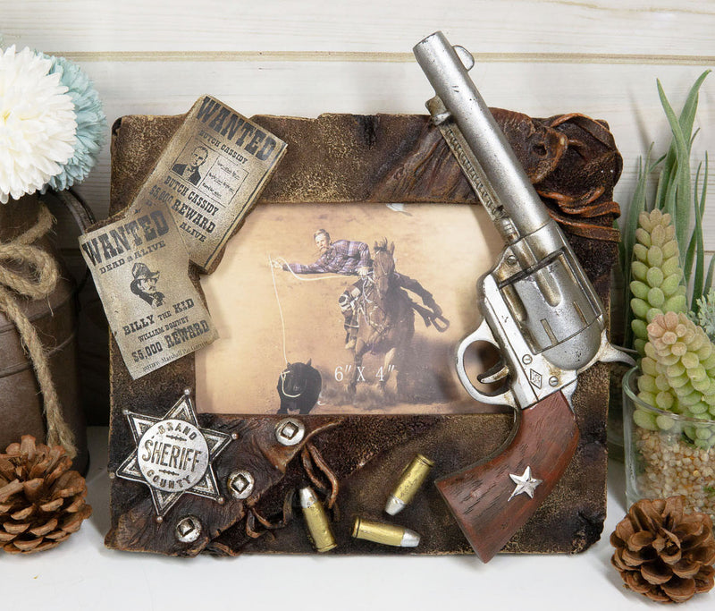 Western Outlaw Fugitive Wanted Sherriff Pistol Badge Bullets Photo Picture Frame