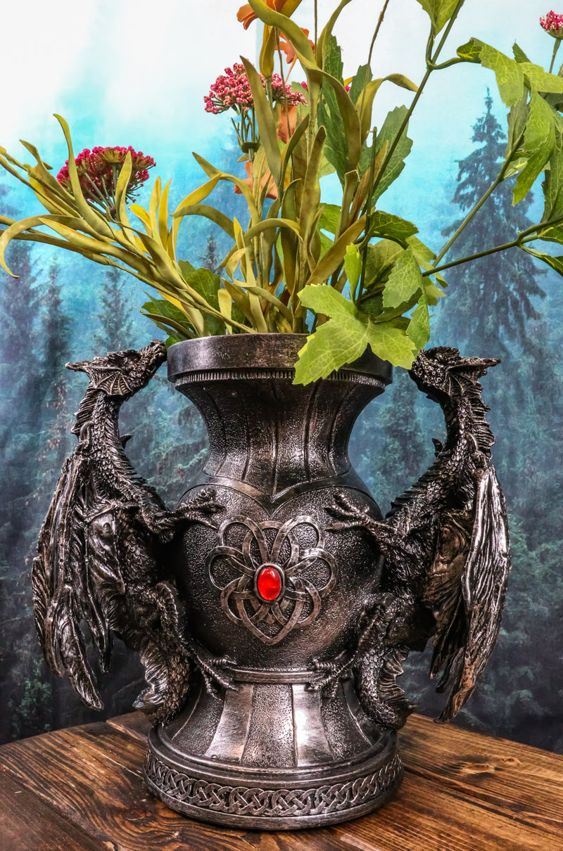 Ebros Dual Climbing Dragon Wyverns Chalice Shaped Decorative Flower Vase 10"