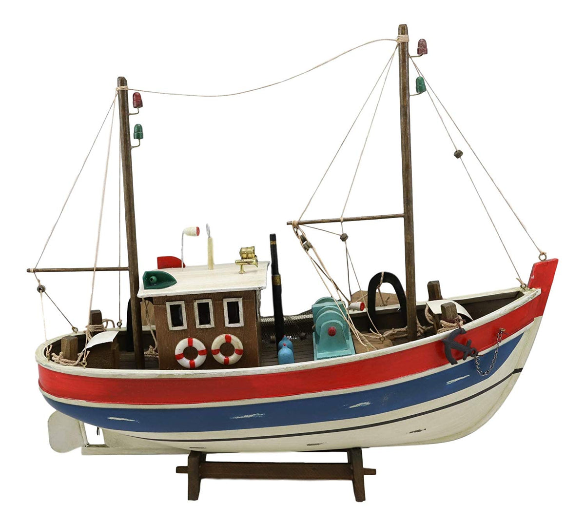 Ebros 17" Long Wooden Handicraft Nautical Vessel Boat Model with Wood Base Stand - Ebros Gift