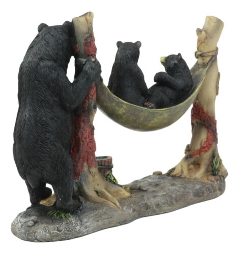 Mother Black Bear With Cubs In Outpost Camping Hammock Statue Wildlife Forest