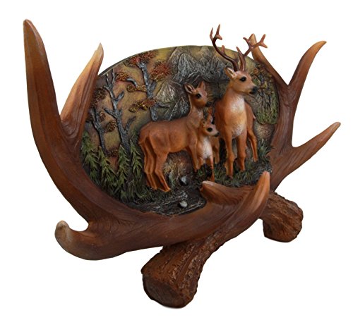 Ebros Large Rustic Woodlands Antlers Scene Deer Buck Doe and Fawn Family Wall Plaque 14"L
