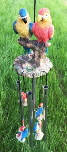 Red and Blue Scarlet Macaw Parrots Couple Resonant Relaxing Wind Chime Patio