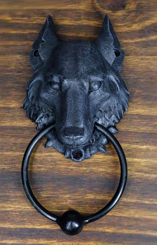 Ebros Full Moon Gothic Chained Wolf Gargoyle Door Knocker Figurine 8.25"Tall Faux Stone Finish With Metal Ball - Ebros Gift