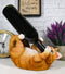 Tipsy Thirsty Feline Drinking Orange Tabby Kitty Cat Wine Bottle Holder Figurine
