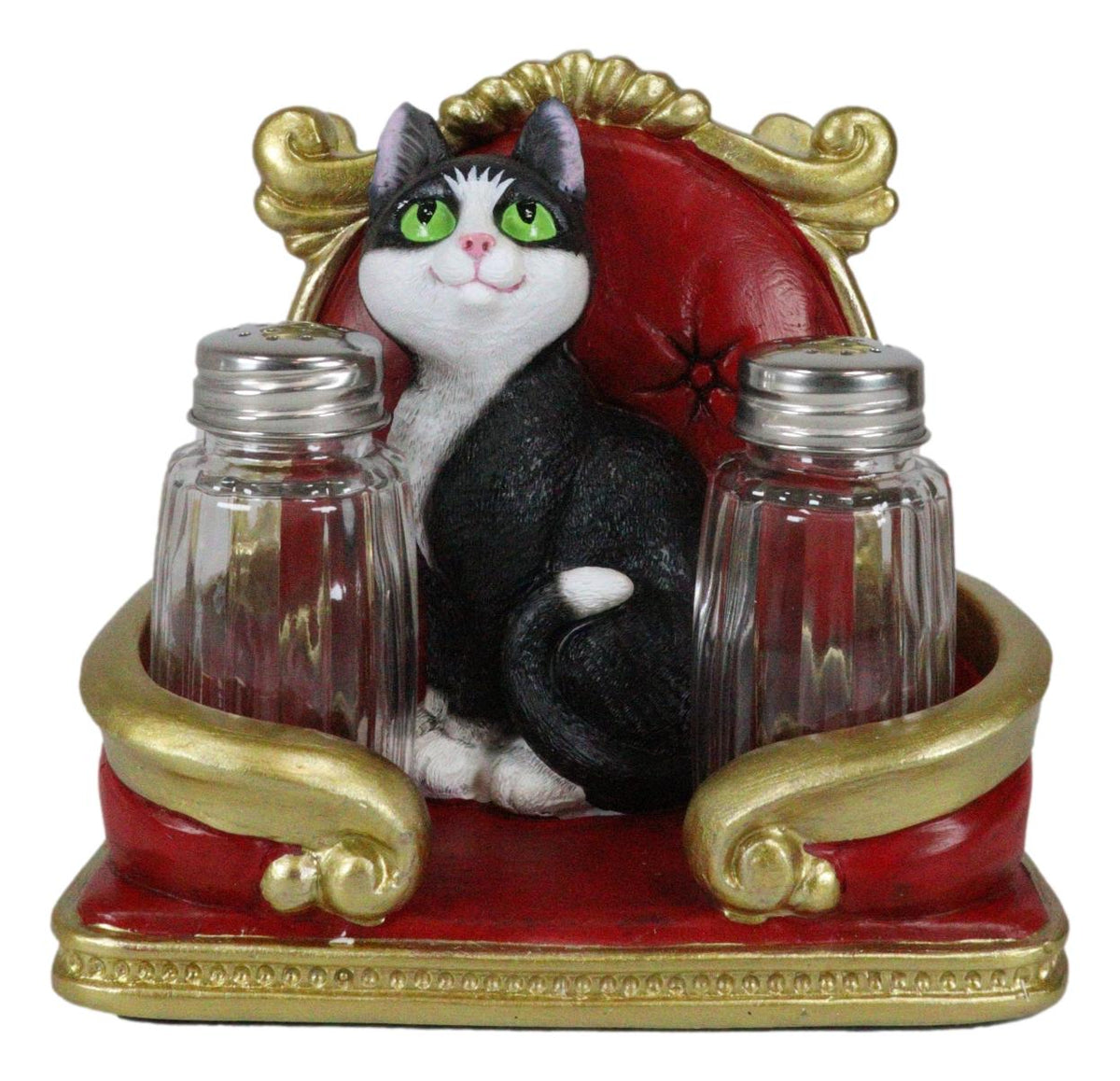 Royal Service Black and White Tuxedo Cat Napkin And Salt Pepper Shakers Holder - Ebros Gift