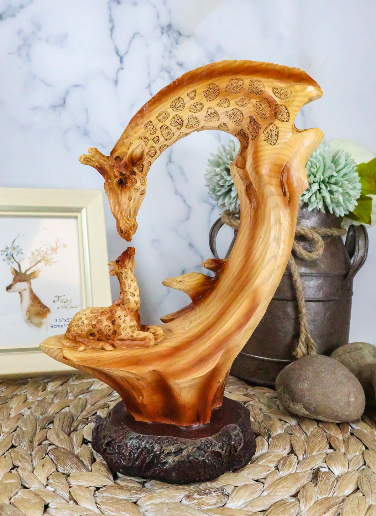 Ebros 9.5"H Wildlife Safari Giraffe Family Scene Decorative Faux Wood Figurine - Ebros Gift