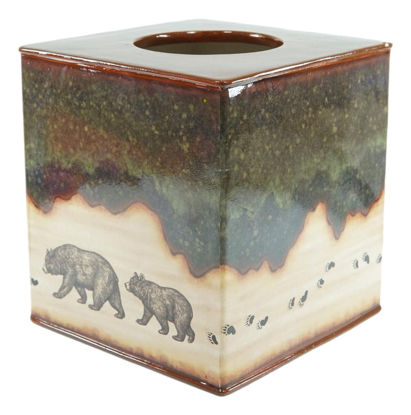 Rustic Forest Mama Bear And Cub Family Pawprint Trail Tissue Box Cover Holder
