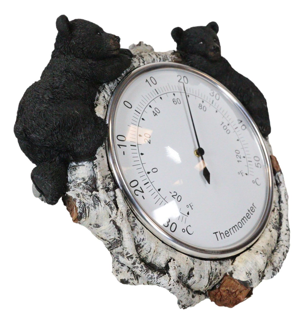 Western Forest Whimsical Black Bear Cubs Climbing On Birch Tree Wall Thermometer