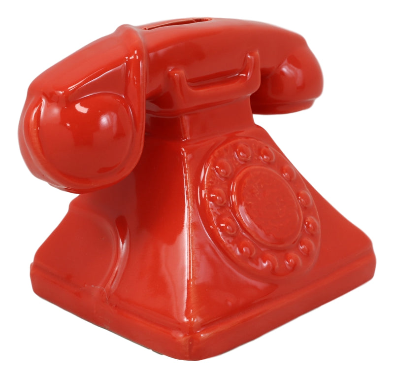 Vintage Nostalgia Red Rotary Telephone 7"L Money Coin Piggy Bank Decor