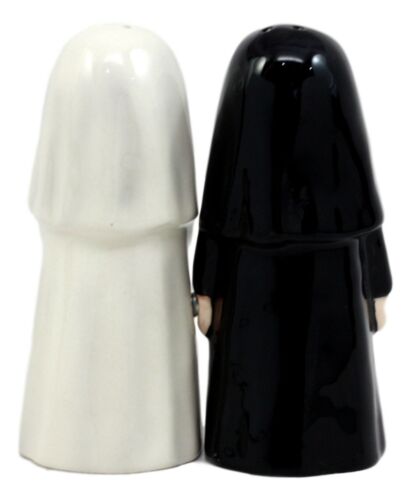 Ebros Bad And Good Habits Nun Pair Salt & Pepper Shakers Ceramic Magnetic Set