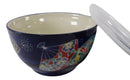 Ebros Pack of 2 Ceramic Blue Oriental Fans Portion Meal Bowls 2 Cups W/ Airtight Lid