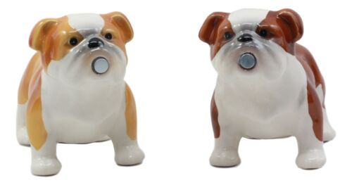 Fawn Chocolate Bulldogs Salt And Pepper Shakers Ceramic Magnetic Figurine Set
