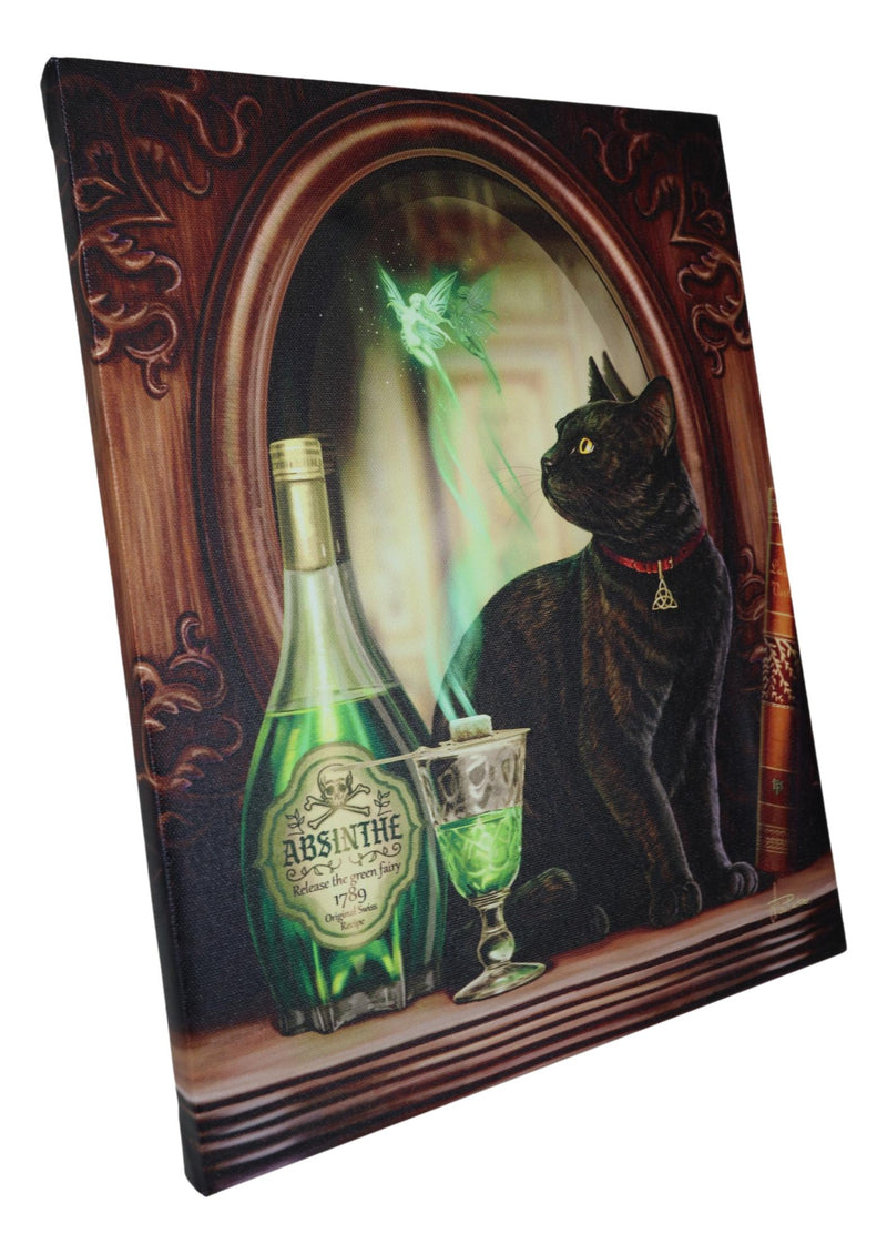 Absinthe Spirit Magical Potion Black Cat By Mirror Wood Framed Canvas Wall Decor