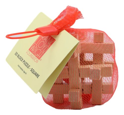 Ebros Frank Lloyd Wright Mini Square Interlocking Textile Blocks 3D Wooden Puzzle 3"H - Ebros Gift