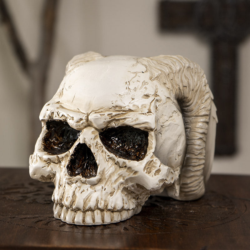 Gothic Angel Of Hades Ram Horned Skull With Nude Winged Redemption Figurine