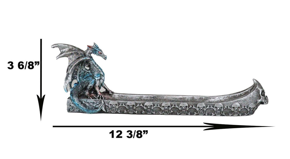Blue Azureo Dragon On River Styx Boat of Skulls Incense Burner Holder Figurine