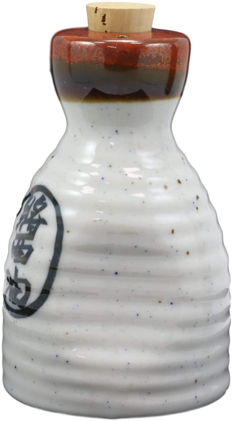 White Traditional Japanese Soy Sauce Dispenser Flask 6oz Tenmoku Porcelain Set