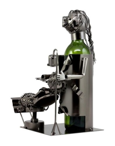 Lady Dentist Metal Wine Bottle Holder 12.5"H Hand Made Caddy Tooth Surgery