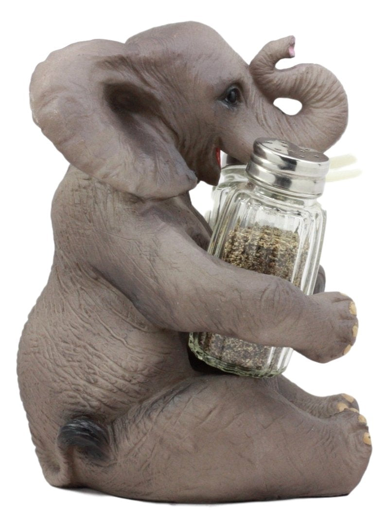 Ebros African Bush Elephant Glass Salt & Pepper Shakers Holder Decor 7" H