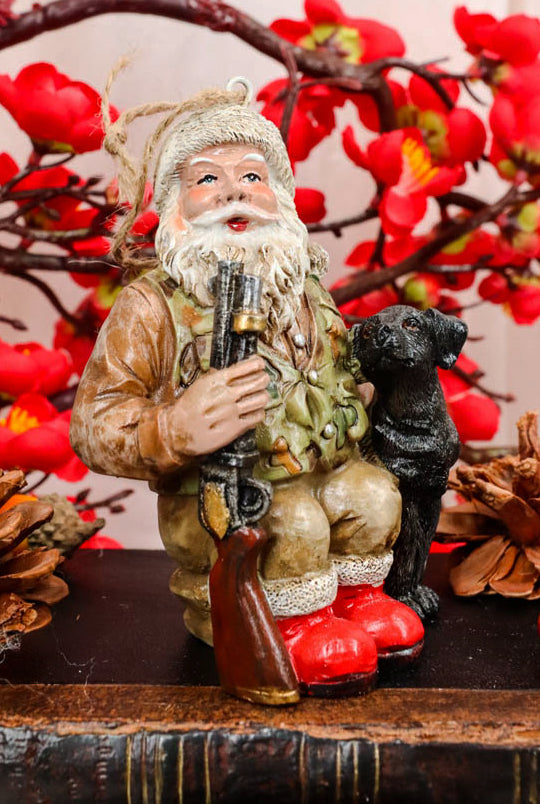 Hunter Santa Claus W/ Rifle And Black Dog Christmas Tree Hanging Ornament Decor