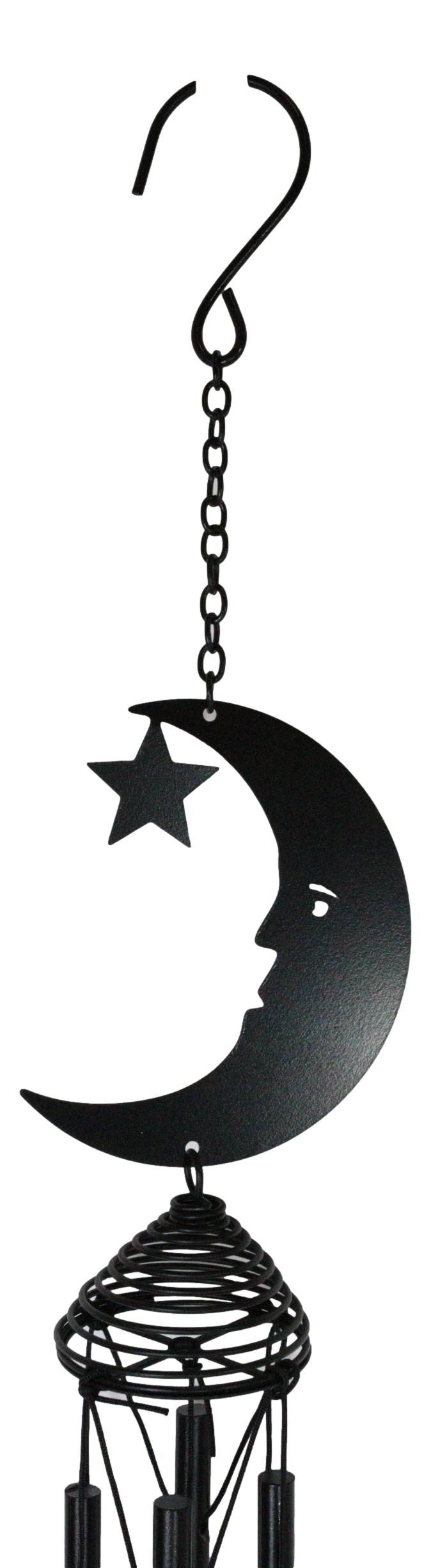 Wicca Witchcraft Crescent Moon Face with Star Coated Steel Metal Wind Chime