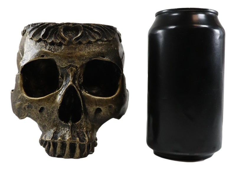 Ebros Day Of The Dead Barocco Floral Scroll Half Skull Planter Decor Bowl Figurine