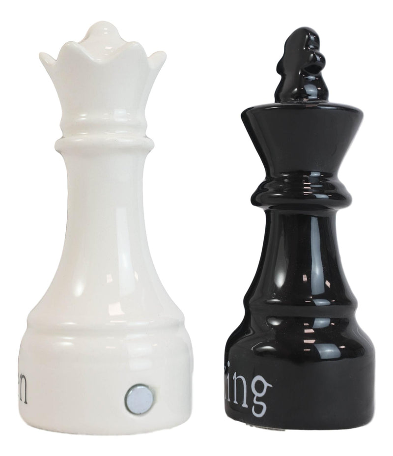 Black King And White Queen Checkmate Chess Ceramic Salt And Pepper Shakers Set