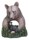 Rustic Forest Black Mama Bear Embracing Cub By Pine Trees Faux Wood Figurine