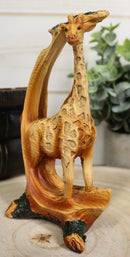Safari Savannah Giraffe Standing Figurine In Faux Wood Cutout Carving Finish