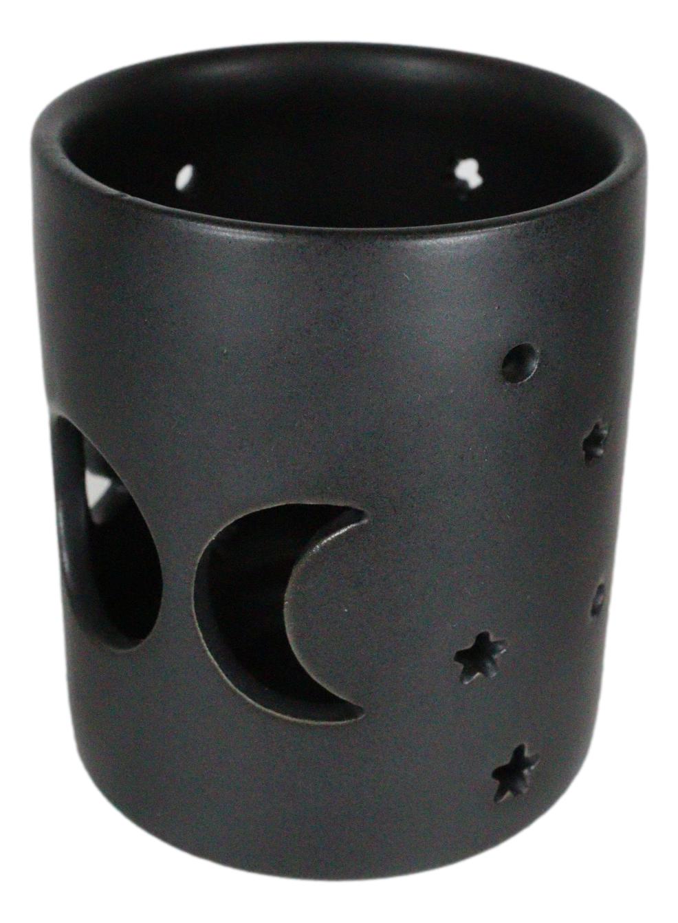 Pack Of 2 Wicca Triple Moon Goddess Black Ceramic Tea Light Votive Candle Holder