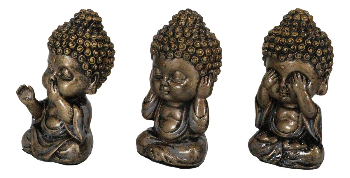 See Hear Speak No Evil Wise Kung Fu Zen Little Buddha Monks Set of 3 Figurines
