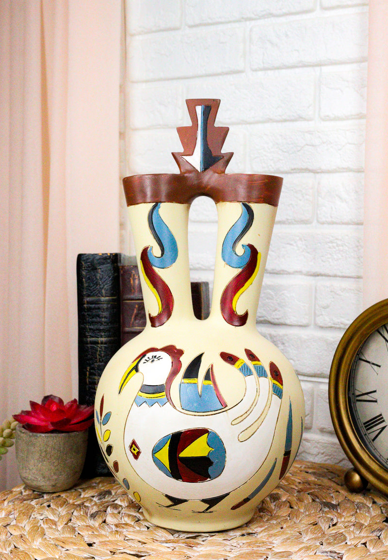 Southwestern Tribal Aztec Mayan Turkey Bird Floral Wedding Double Vase Accent