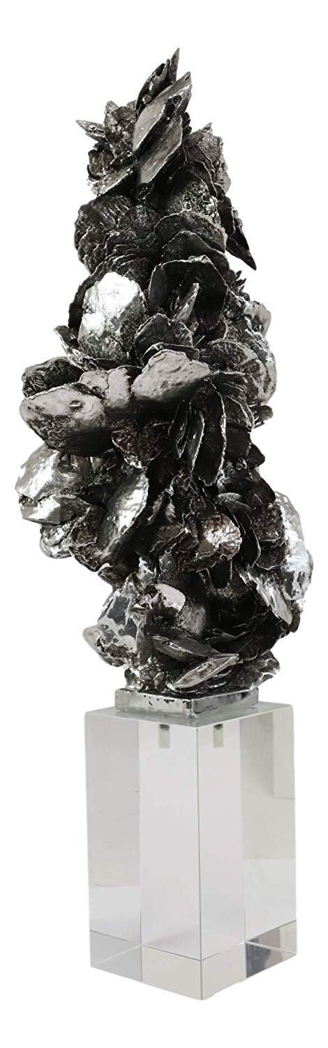 Ebros Electroplated Silver Desert Rose Sculpture On Crystal Glass Base 16.5" H
