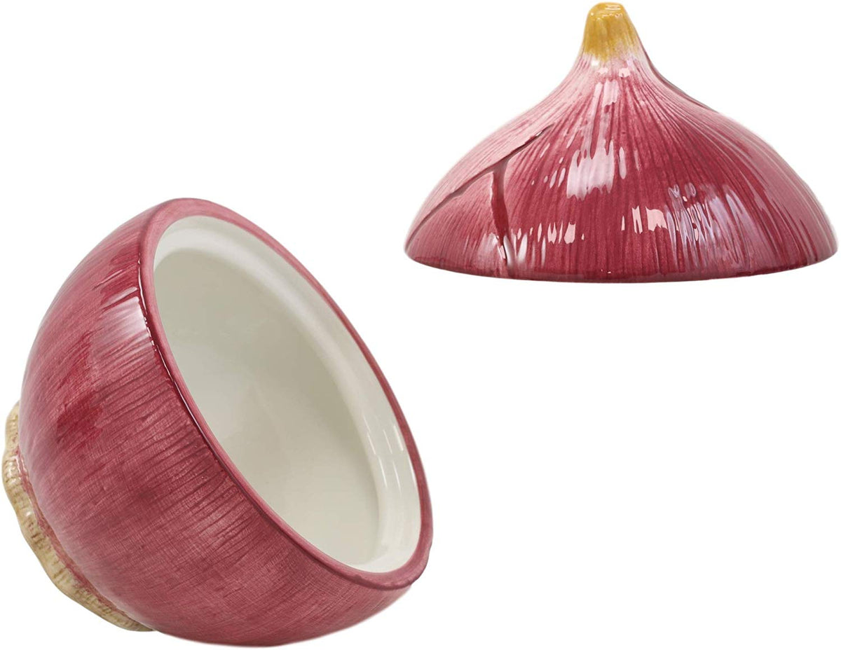 Ebros Ceramic Whole Red Onion Small Container Or Lidded Bowl 5.75"High Storage