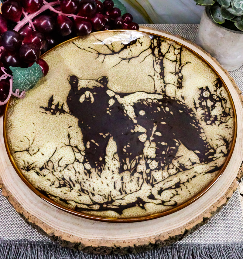 Ebros Black Bear Round Salad Or Appetizer Or Dessert Plate Set of 2 8.5" Dia