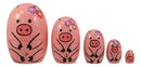 Ebros Pink Porky Babe Pig Wooden Toy Stacking Nesting Dolls 5 Pieces Matryoshka
