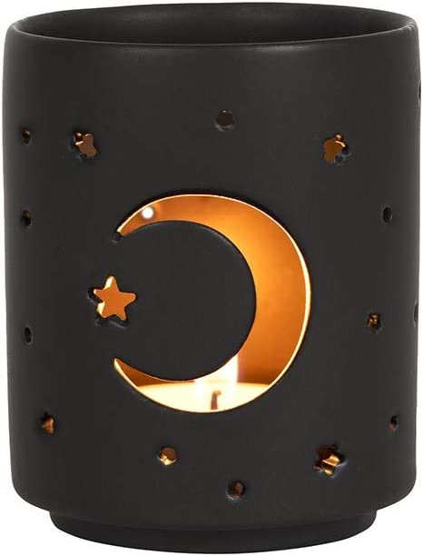 Pack Of 2 Wicca Mystical Moon And Stars Cutout Ceramic Votive Candle Holders