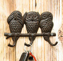 Ebros Cast Iron Rustic See Hear Speak No Evil Owls Family 3 Pegs Wall Hooks 7" W