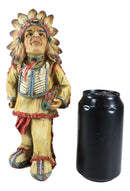 Native American Indian Warrior Chief With Chalumet Pipe Faux Wood Resin Figurine