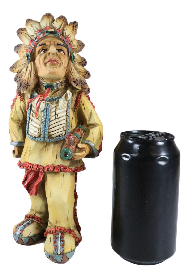 Native American Indian Warrior Chief With Chalumet Pipe Faux Wood Resin Figurine