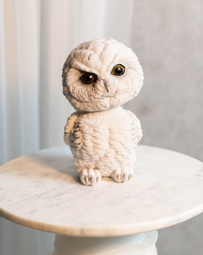 Adorable Chibi Angry Snow White Owl Standing Bobblehead Figurine Bird Decor 6"H