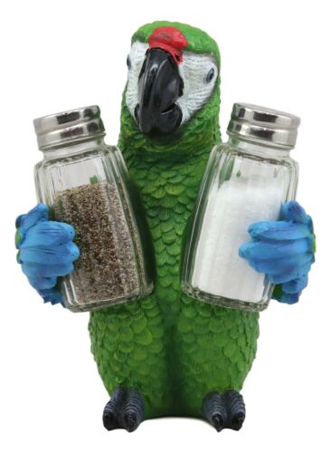 Ebros Tropical Rainforest Green Military Macaw Parrot Salt Pepper Shakers Holder - Ebros Gift