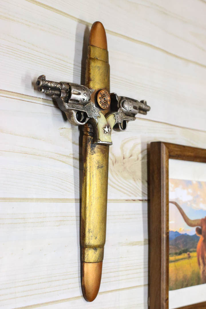 Rustic Western Dual Handgun Pistols with 12 Gauge Bullet Shell Casing Wall Cross