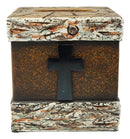 Rustic Western Fleur De Lis Cross With Birchwood Accent Tissue Box Holder Case