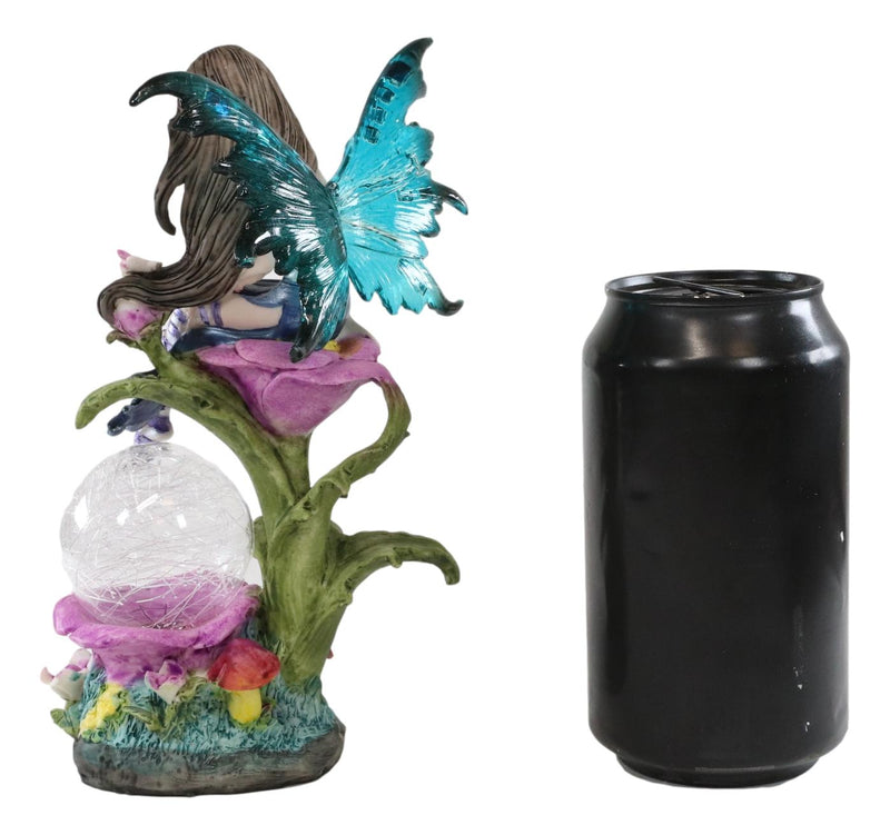 Ebros Butterfly Elf Pixie Fairy Sitting On Flower With LED Night Light Ball Figurine