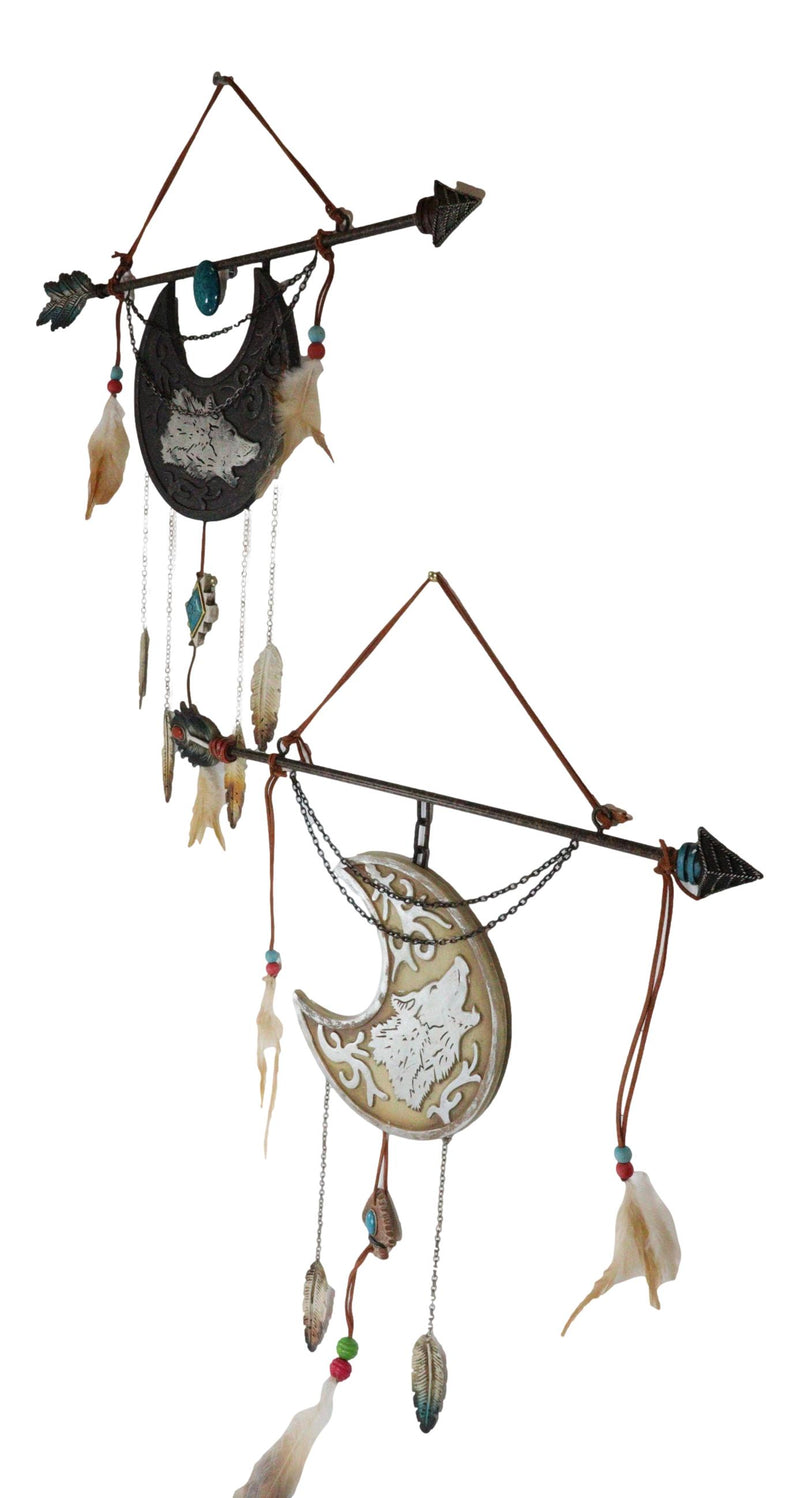Pack Of 2 Southwestern Boho Chic Wolf Arrow Dreamcatcher Feathers Wall Decors