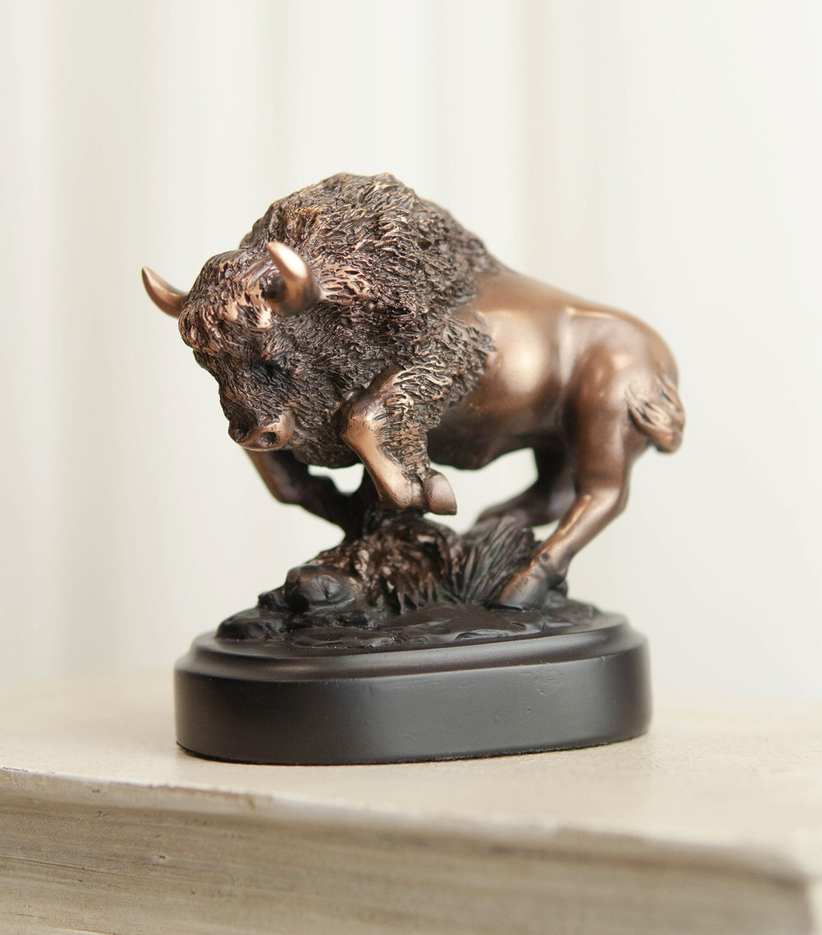 Ebros Western Charging American Bison Small Bronze Patinated Resin Figurine - Ebros Gift