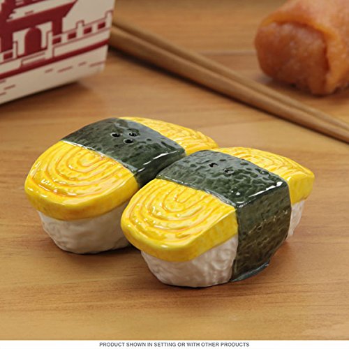 Ebros Japanese Egg Tamago Sushi Magnetic Ceramic Salt Pepper Shaker Set - Ebros Gift